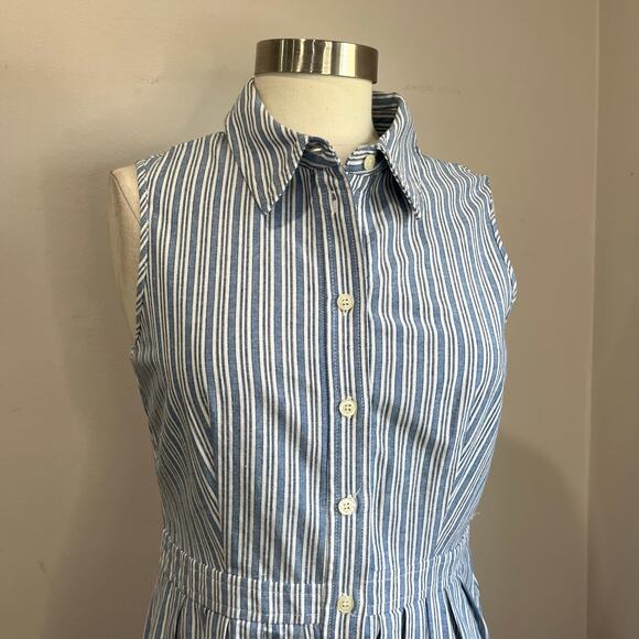 Jones New York Blue White Striped Cotton Shirt Dress Size 8 Pockets - Picture 4 of 8